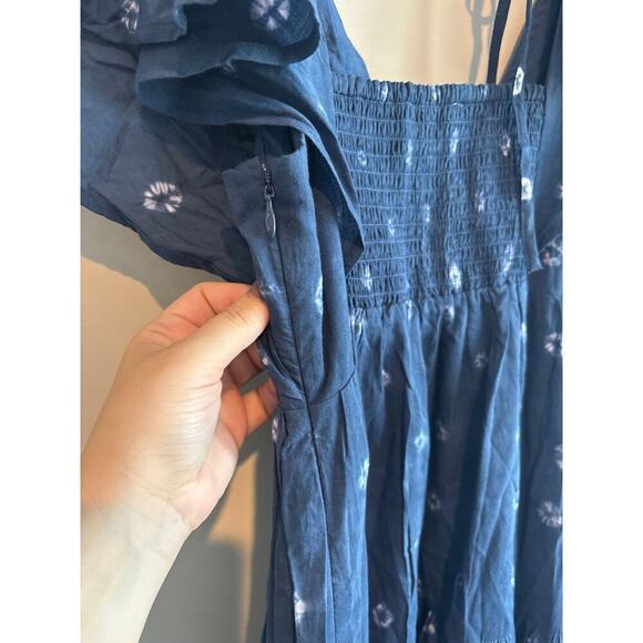 NWT Madewell Tie-Back Flutter-Sleeve Tiered Midi Dress Blue Size 2 - Picture 9 of 11